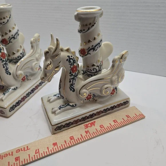 Vtg Franklin Mint The Imperial Dragons‎ of Heaven & Earth Dragon Candle Holders